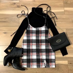 Plaid Tie Shoulder Overall Dress